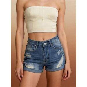 Distressed High-Waisted Denim Shorts